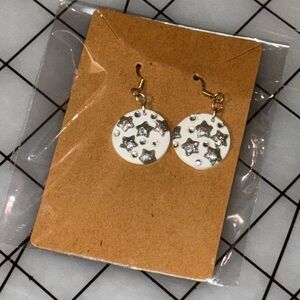 White and Silver Star Design Clay Earrings